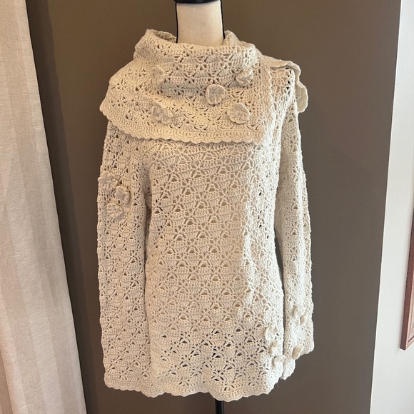 Beautiful Forenza Vintage Crochet Cream Sweater, Cowl Neck, Size Large - Picture 1 of 9